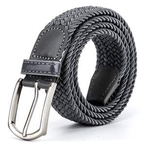 Cinturón de cuero elástico trenzado informal negro para hombre hebilla de aleación ajustable logotipo personalizado Material de PU Punta de extremo elástico tejido elástico - Product Image 3