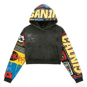 Sudaderas con Capucha para Hombre, Estilo Urbano, Diseño de Grafiti de Manga Larga, Aspecto Vintage Lavado |   Pedidos al por Mayor de Fabricantes Globales de Ropa - Product Image 1