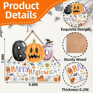 Décoration murale suspendue Halloween : Panneau « Boo Happy Halloween », citrouille et fantôme pour fête - Product Image 2