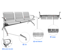 Chaise longue d'aéroport moderne 3 places en métal pour les espaces extérieurs comme les salles de parcs pour le mobilier d'attente d'hôpital ou les aéroports