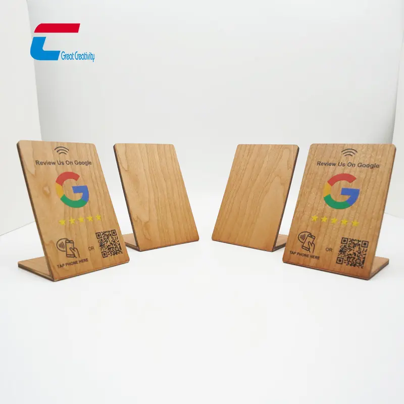 Suporte de revisão do código QR Google Nfc Suporte de mesa para Nfc Yelp Nfc Suporte de madeira de luxo de bambu Nfc