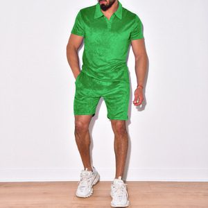 Top vente été revers grande taille hommes deux pièces ensemble décontracté sport survêtement Logo personnalisé tenues de sport <span class=keywords><strong>2023</strong></span> hommes ensemble short - Product Image 2