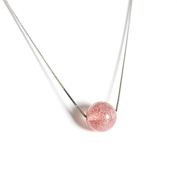 प्राकृतिक पत्थर मनका लटकन स्टेनलेस स्टील 925 श्रृंखला के लिए नीलम गुलाब क्वार्ट्ज स्ट्रॉबेरी क्रिस्टल दौर मोती हार महिलाओं