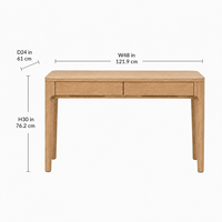 Meja Tulis Kayu Minimalis Modern dengan 2 Laci 48x24x30 in Meja Belajar Komputer untuk Rumah Kantor Kamar Tidur, Kayu Terang