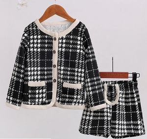 Nuevo diseño fragancia abrigo a cuadros pantalones cortos de dos piezas traje de pata de <span class=keywords><strong>gallo</strong></span> bebé chica ropa de Boutique - Product Image 1