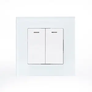 EU standard tempered glass plate wall light switch 16A 250V 2 Gang Switch With Led Indicator with CE ROHS EMC certificate