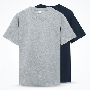 Camiseta de Algodón Extra Grande para Hombre, Color Sólido, Cuello Redondo, Manga Corta, Estilo Casual, Tejido Jersey, Gris, Azul Marino, con Impresión Personalizada - Product Image 2