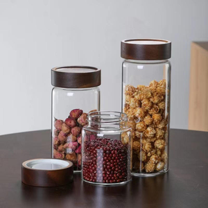 Recipiente de Vidrio Hermético al por Mayor de Fábrica con Tapa de Madera de Acacia, Frasco Transparente de Borosilicato para Almacenamiento de Alimentos Secos para Cocina - Product Image 5
