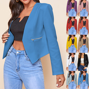 2026 <span class=keywords><strong>Blazer</strong></span> für Damen Neuer Vielseitiger Lässiger Schwarzer Reißverschluss-Anzugjacke aus Kammgarnstoff - Product Image 1