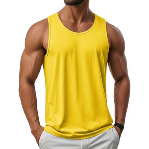 Men's Yellow Knitted Tank Top O-Neck Solid Color Quick Dry Casual Workout <b>Vest</b> Summer Gym Fitness Clothing - Product Image 1