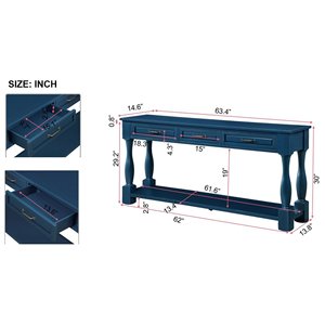 Wood Console <b>Table</b> 63inch 3 Drawers 1 Shelf Entryway Hallway Sofa <b>Table</b> Extra Thick Easy Assembly - Product Image 5