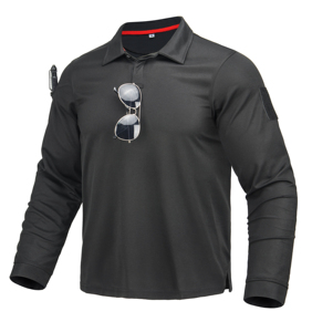 DF25 <b>Khaki</b> Quick Dry Tactical Long Sleeve Polo Shirt Style Lapel <b>Top</b> Outdoor Sports Wear Wholesale - Product Image 5