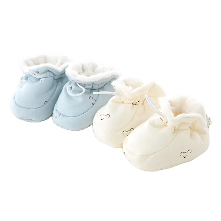 शरद ऋतु और सर्दियों के नवजात शिशु के लिए 80 ग्राम सूती जूते, कोरल प्लश के साथ सफेद और नीले बच्चे के लड़के के जूते, कैज़ुअल जूते