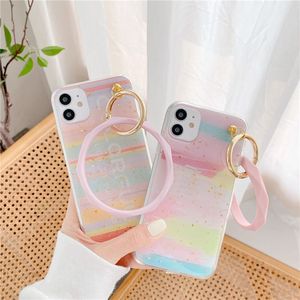 Funda de teléfono de lentejuelas con purpurina epoxi de Color caramelo, con soporte grande para anillo de <span class=keywords><strong>mano</strong></span>, pulsera para <span class=keywords><strong>iPhone</strong></span> 12 Mini 11 Pro XS Max XR 7 8 Plus - Product Image 1