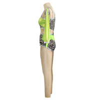 Costume de danse pour femmes, imprimé zèbre vert néon, paillettes, 2 pièces, tenue de scène de jazz pour femmes avec franges