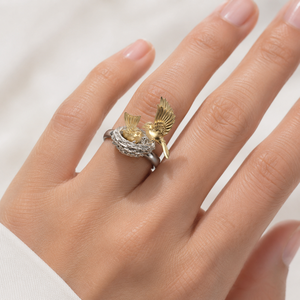 Anello a Forma di Nido d'Uccello, Design Creativo Bicolore per Donne - Product Image 2