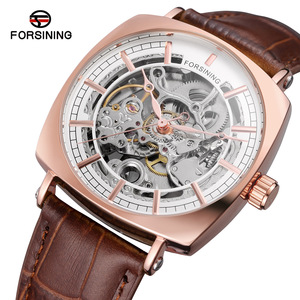 FORSINING Orologio Automatico Scheletrato da Uomo Resistente all'Acqua <span class=keywords><strong>3</strong></span> <span class=keywords><strong>ATM</strong></span>, Cinturino in Vera Pelle, Orologio Meccanico di Lusso Popolare con Quadrante Quadrato - Product Image 3