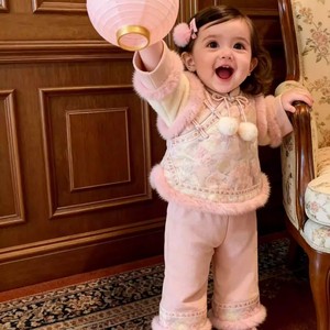 Tongxingyuan Chinese Style Baby Girls Two Piece Set Fleece Winter New Year Outfit Traditional Clothing - Product Image 2