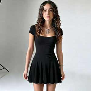 Vestido Mini Estilo Coquette al por Mayor para Mujer, Sin Espalda, Cuello Cuadrado, Línea A, Manga Corta, Mezcla de Algodón - Product Image 4