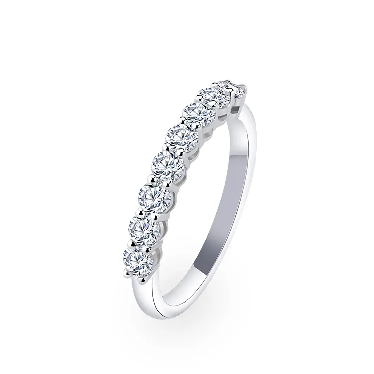18k White Gold Round Shape 2.6mm Moissanite Diamond Half Eternity Jewelry Ring