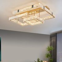 Plafonnier moderne minimaliste en métal doré carré à trois couches avec télécommande AC LED pour salon et chambre à coucher
