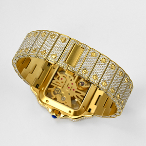 <span class=keywords><strong>Montre</strong></span> pour homme <span class=keywords><strong>personnalisée</strong></span> avec logo Hip Hop, sertie de moissanite, verre saphir, mouvement à quartz <span class=keywords><strong>suisse</strong></span> Ronda, incrustation à la main de moissanite VVS - Product Image 4