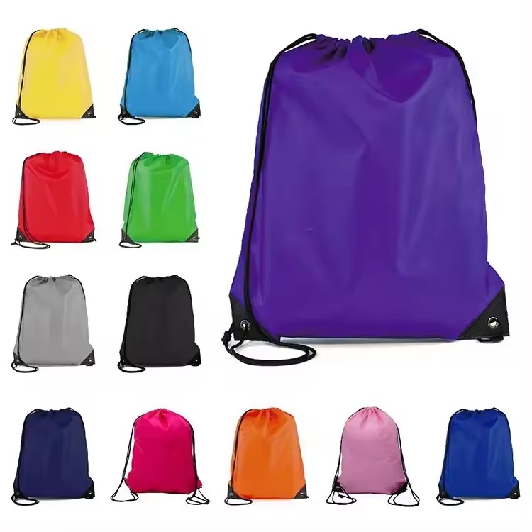 Custom logo printed waterproof 210d polyester drawstring bag