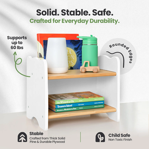 Hot Selling Montessori Style White Low <strong>Tiny</strong> Nightstand Solid Wood Small <strong>Bedside</strong> <strong>Table</strong> with Book Pocket - Product Image 4
