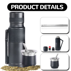 Kit Yerba Mate 34oz, Thermos en acier inoxydable + Tasse à maté + Filtre Bombilla, Garde l'eau chaude pendant des heures pour un usage domestique - Product Image 5