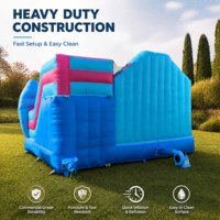 Château gonflable bleu de style dessin animé en PVC de 0,55 mm, capacité maximale de 15 personnes, 500 kg, toboggan d'amusement extérieur pour enfants, installation facile, souffleur