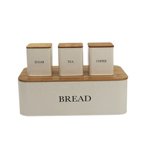 Metal Iron Bread Box And 3-Piece Sugar Tea Coffee Containers Sets Storage Bread Bin Canister Set For Kitchen