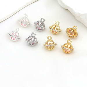 Color-preserving hollowed-out 18k gold and <b>copper</b> <b>lantern</b> bell with zircon pendant, beaded pendant, DIY bracelet/necklace D178 - Product Image 2