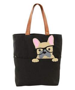 Eco-friendly Black Cotton Linen Cat <b>Dog</b> Pattern Shopping Bag Animal Print Shoulder Jute Tote Bag With Leather Handle - Product Image 3