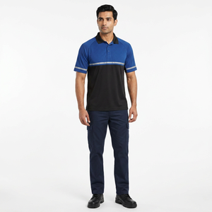 T-shirt de travail pour homme à prix avantageux, bicolore, en coton, à manches courtes et bandes réfléchissantes, polo de sécurité - Product Image 1