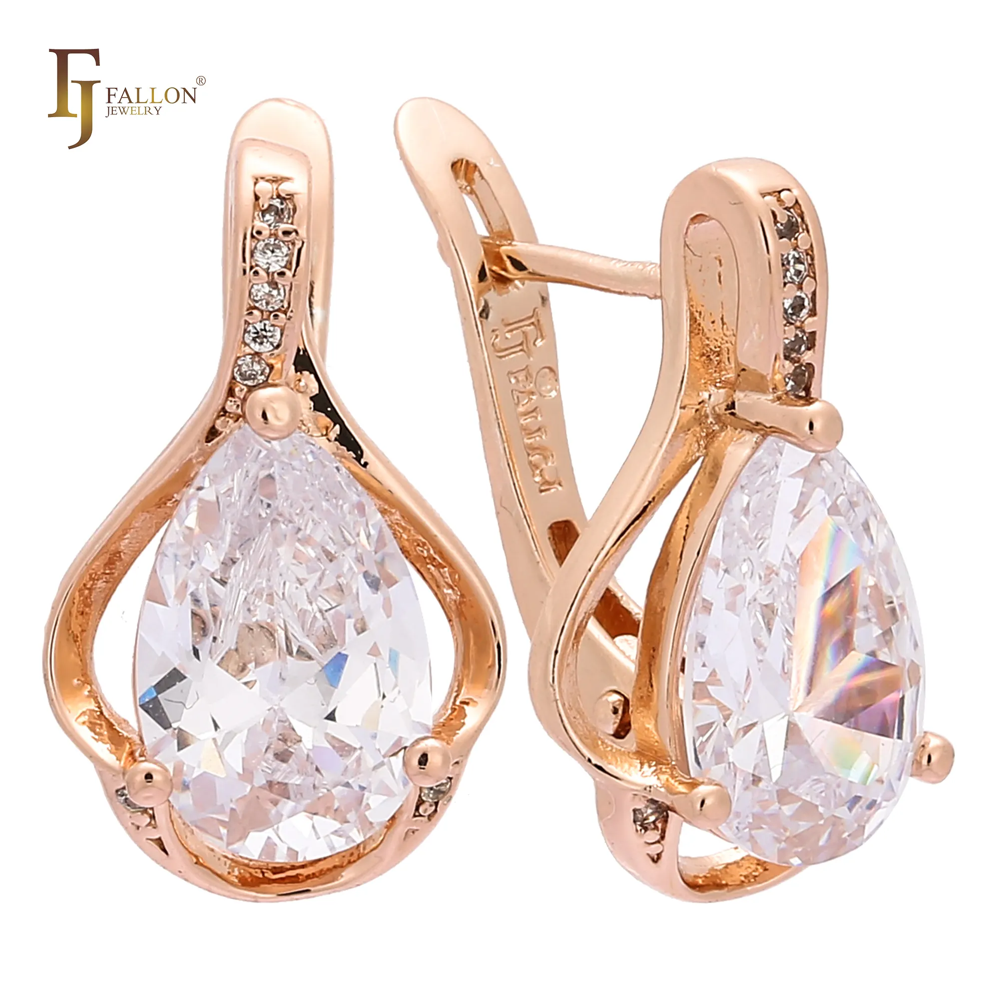 F82201694 FJ Fallon Fashion Jewelry Solitaire Teardrop Earrings Plated In Rose Gold Brass Based