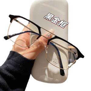 Lunettes de vue rétro noires à double pont, demi-cerclées, anti-lumière bleue pour hommes, forme rectangulaire, verres PC - Product Image 4