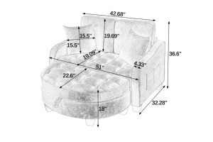Sofá <span class=keywords><strong>Cama</strong></span> <span class=keywords><strong>Chaise</strong></span> <span class=keywords><strong>Longue</strong></span> Cuadrado de Dos Plazas con Almacenamiento, Diseño Moderno, Espuma Duradera, Ecológico, Negro, Mueble para Sala de Estar - Product Image 3