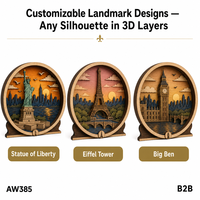 Statue de la Liberté - Ensemble de boîtes à ombres 3D |   Panneaux en contreplaqué peuplier découpés au laser pour suspension et présentation |   Étagère de bureau à domicile New York |   Cadeau personnalisable