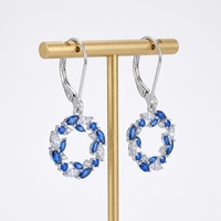 Boucles d'oreilles créoles pendantes QX personnalisées en argent sterling 925 plaqué or 18 carats avec zircon cubique bleu, fermoir à levier, pour femmes, vente en gros, usine OEM