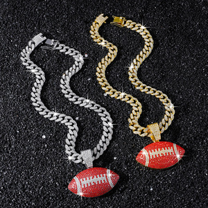 Collares con Colgante de Rugby Rojo Geométrico en Aleación Chapada en Oro y Plata, Estilo Hiphop, Personalizados para Hombre, Joyería de Moda - Product Image 2