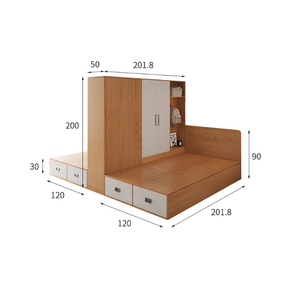 Lit double pour enfants avec rangement, idéal pour une <span class=keywords><strong>chambre</strong></span> <span class=keywords><strong>à</strong></span> <span class=keywords><strong>coucher</strong></span>, avec armoire et tiroirs - Product Image 6