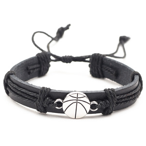 Leather Bracelet Sports <b>Ball</b> Charms Basketball <b>Baseball</b> Soccer Softball Vintage Unisex Jewelry Gift Accessory - Product Image 5