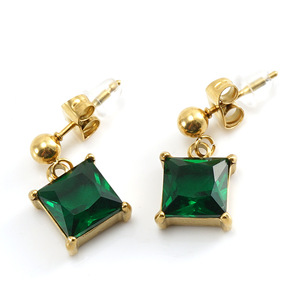 Zogxin Fashion Stud Earrings Geometric Square Zircon Bezel Setting Stainless Steel Party Jewelry - Product Image 5
