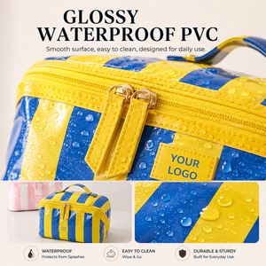 Pochette <span class=keywords><strong>de</strong></span> toilette en PVC rayée imperméable avec logo personnalisé et compartiment pour femmes, pour le voyage quotidien, le rangement des articles <span class=keywords><strong>de</strong></span> toilette et des parfums, pochette <span class=keywords><strong>de</strong></span> <span class=keywords><strong>maquillage</strong></span> - Product Image 4