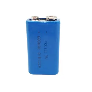 High quality light batterie 9v Lithium ion rechargeable 6f22 li ion battery 600mAh 9v square cell