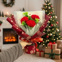 Bouquet de fleurs artificielles en crochet fait main rouge pour mariage, bouquet de mariée, cadeau de remise de diplôme et décoration de maison pour les fêtes