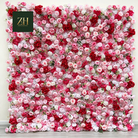 Dinding Bunga Gradasi Mewah Warna Pink dan Putih, Latar Belakang Bunga Mawar Hydrangea untuk Pernikahan