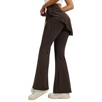 Culottes de yoga froncées unies respirantes en Spandex/Polyester à taille haute, effet push-up, avec design micro-évasé