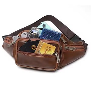 THK0259 Hot Sales <b>Men</b> Leather Hiking Travel <b>Pouch</b> Purse Belt Crossbody Waist Bag Zipper 6 Pockets Fanny Packs - Product Image 6