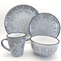 Ensemble de tasses en grès moderne avec motif floral de dessin animé – Vaisselle réutilisable, compatible lave-vaisselle et micro-ondes, pour café et repas à domicile